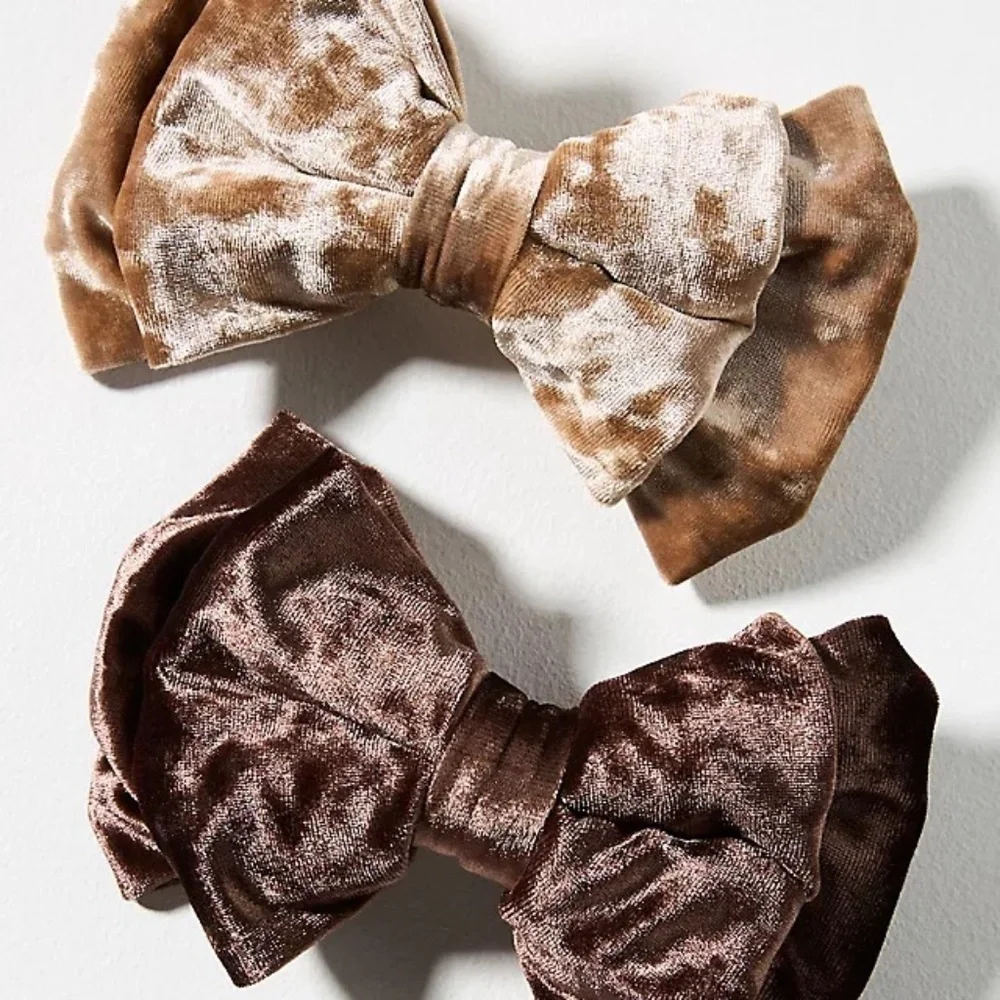 NWT Anthropologie Velvet Hair Bow Barette Set Brown